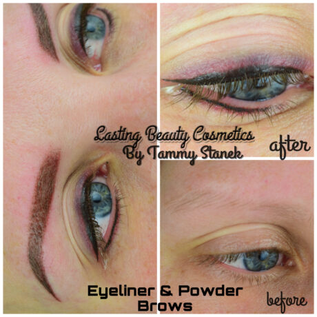 powdered brow and Eyeliner